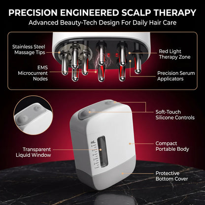 VeloraRoot Scalp Revival Massager - Red Light Vibration Scalp Massage Comb for Healthier-Looking, Fuller-Looking Hair