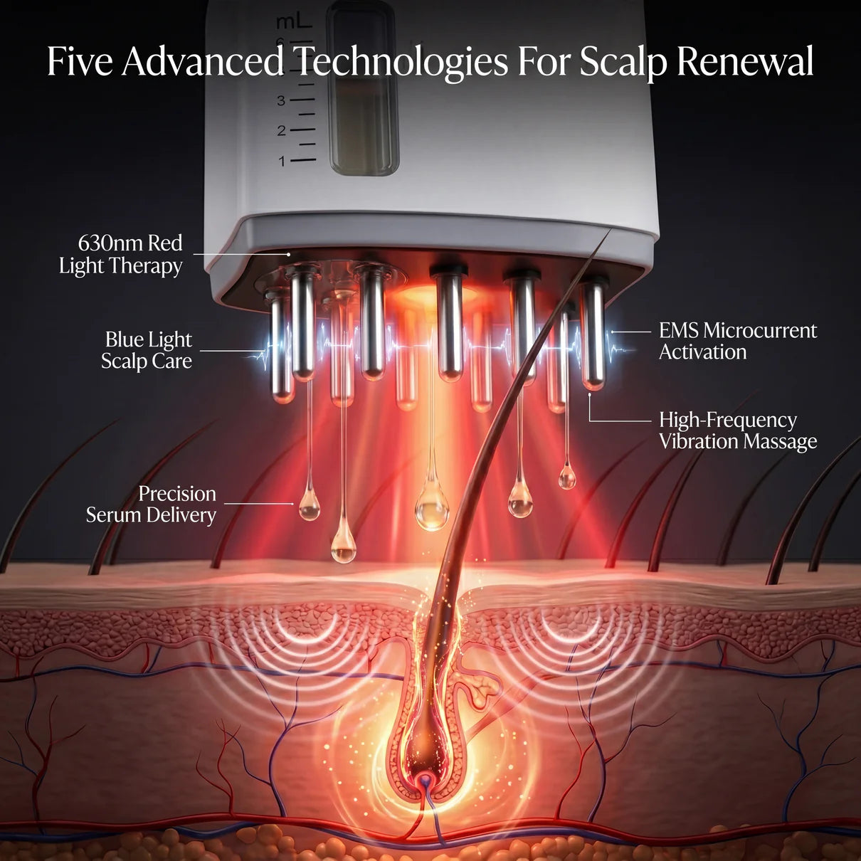 VeloraRoot Scalp Revival Massager - Red Light Vibration Scalp Massage Comb for Healthier-Looking, Fuller-Looking Hair