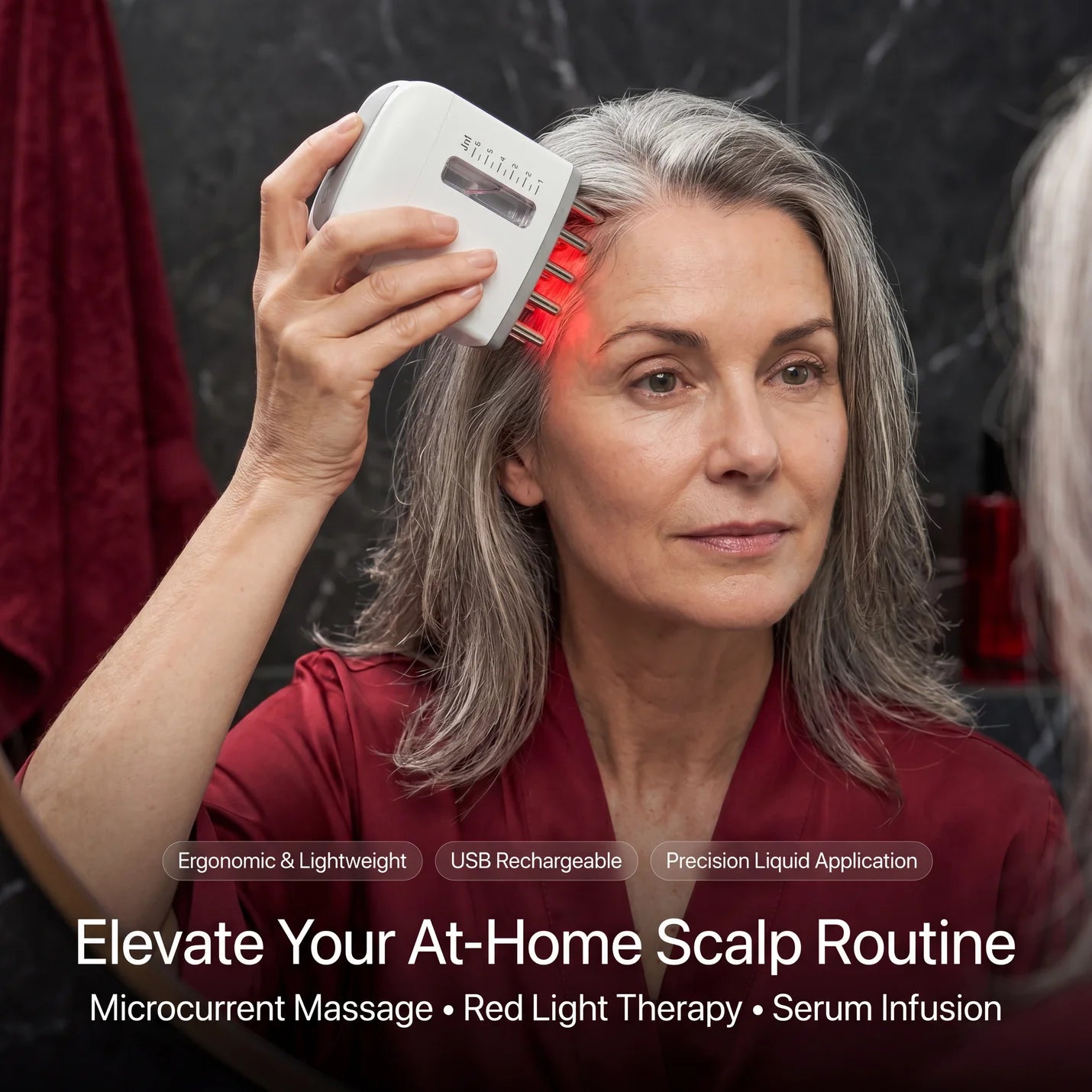 VeloraRoot Scalp Revival Massager - Red Light Vibration Scalp Massage Comb for Healthier-Looking, Fuller-Looking Hair